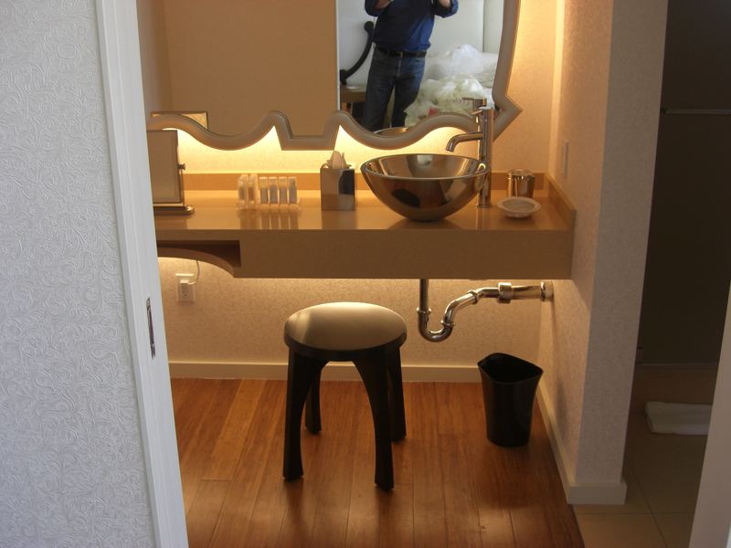 Guest bathroom vanity with custom cabinetry